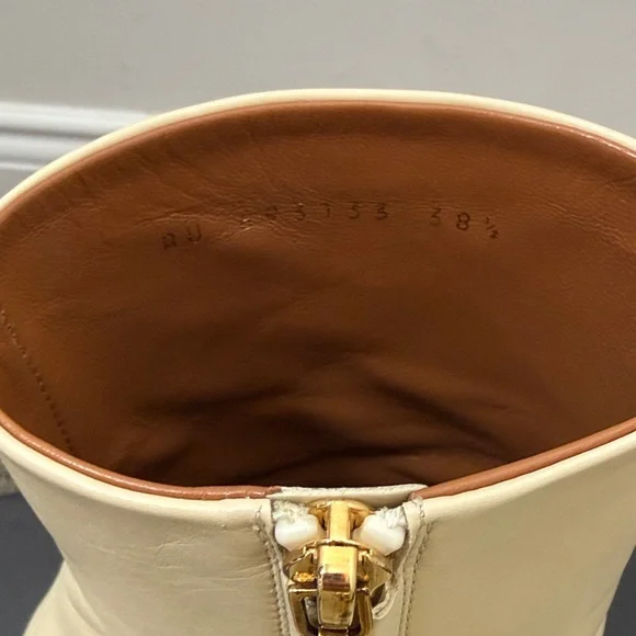 Saint Laurent Cream Leather Opyum Logo Heel Ankle Boots - Picture 7 of 9